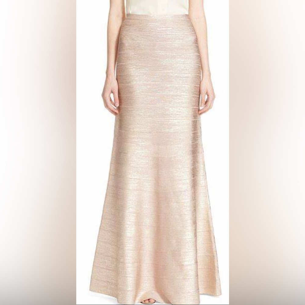 Herve Leger Julieana Woodgrain Maxi Skirt Sz Small